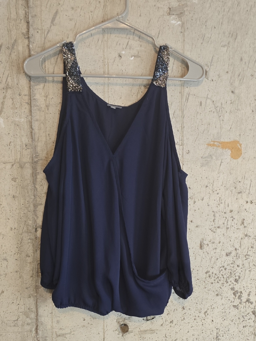 Charlotte Russe Navy Cold-Shoulder Tank with Beaded Straps